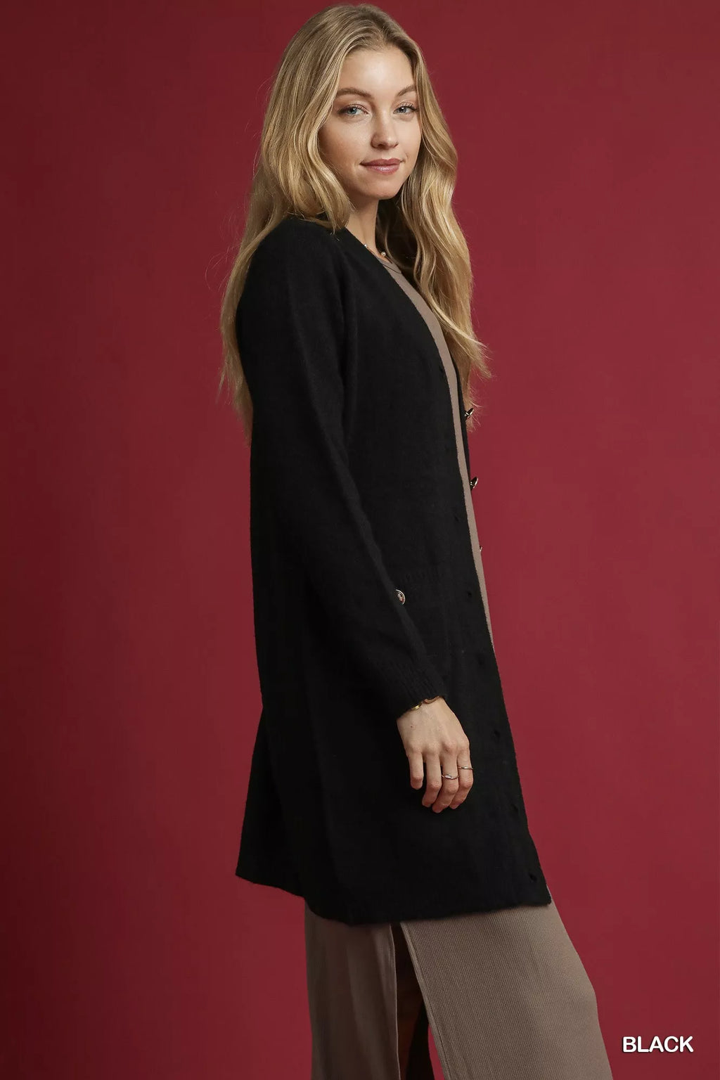 Umgee Button-Down Longline Sweater Cardigan with Front Pockets by Umgee USA – view 4