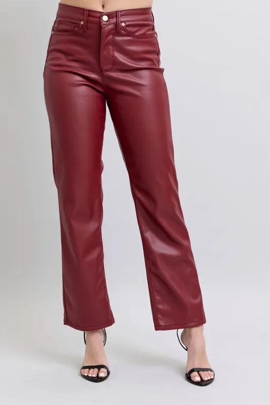 Judy Blue Full Size High Waist Tummy Control Faux Leather Straight Pants Plus Size – view 2