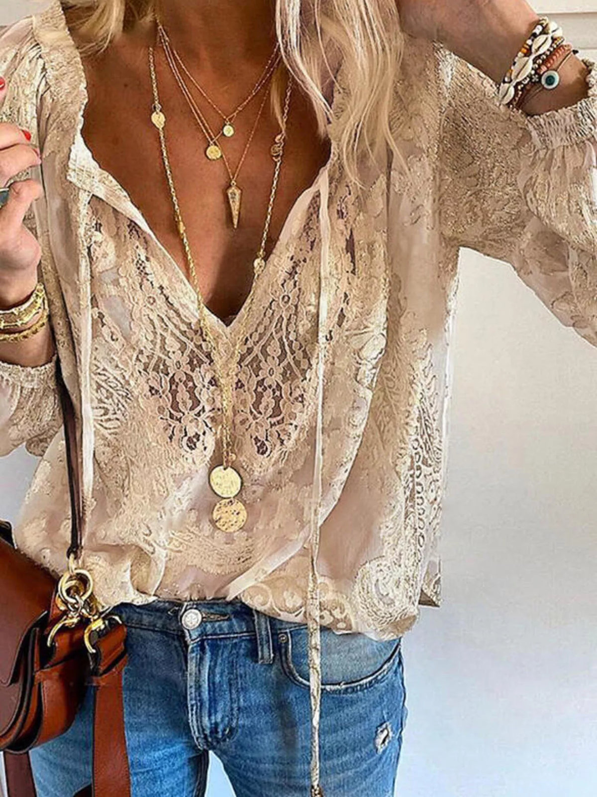 Lace Tie-Neck Blouse by Cleste – view 11