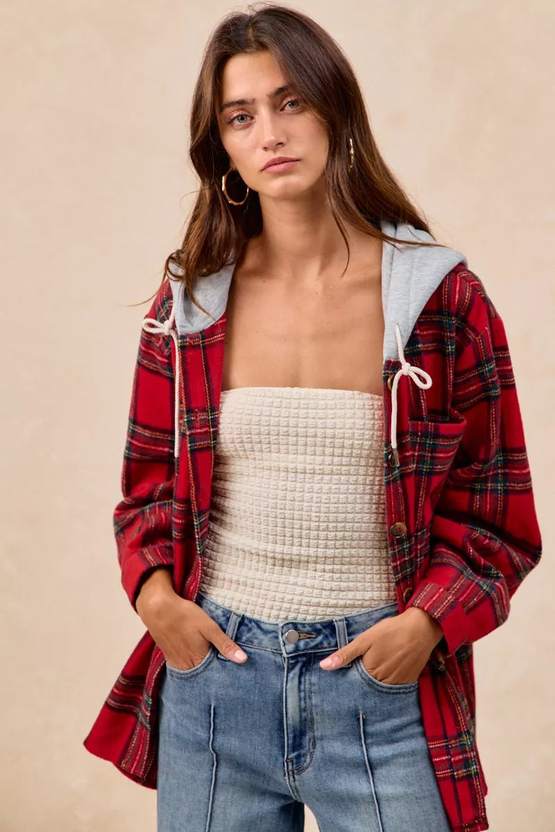 BiBi Brushed Plaid Hooded Jacket – view 7