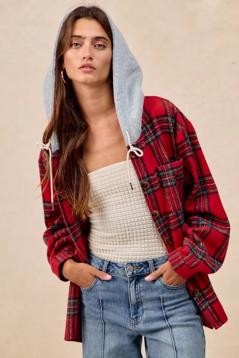 BiBi Brushed Plaid Hooded Jacket – view 3