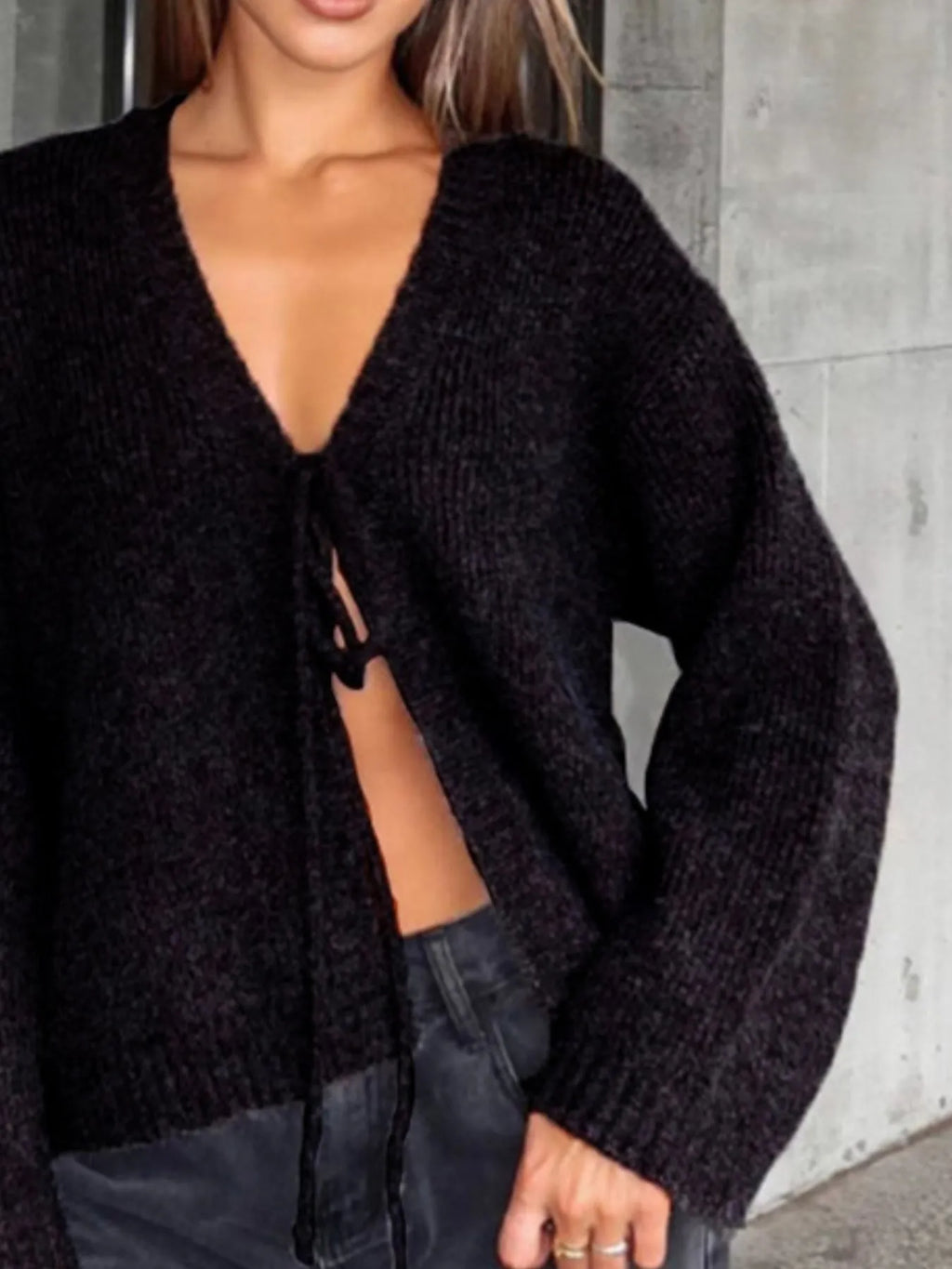 Open Front Tied Sweater Cardigan by Breezy Cloth – view 6