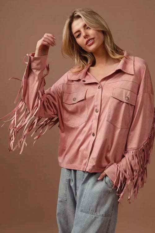 BiBi Suede Fringe Long Sleeve Jacket