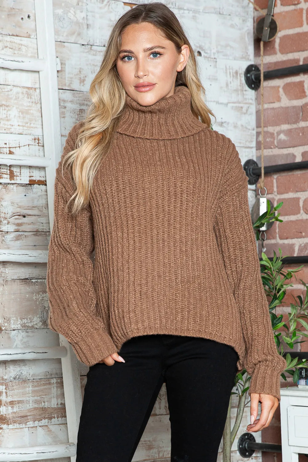 Turtleneck Dropped Shoulder Pullover Sweater by Y*X – view 5