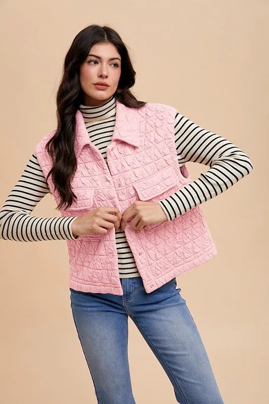 Annie Wear Texture Quilted Snap Down Vest Coat – view 4