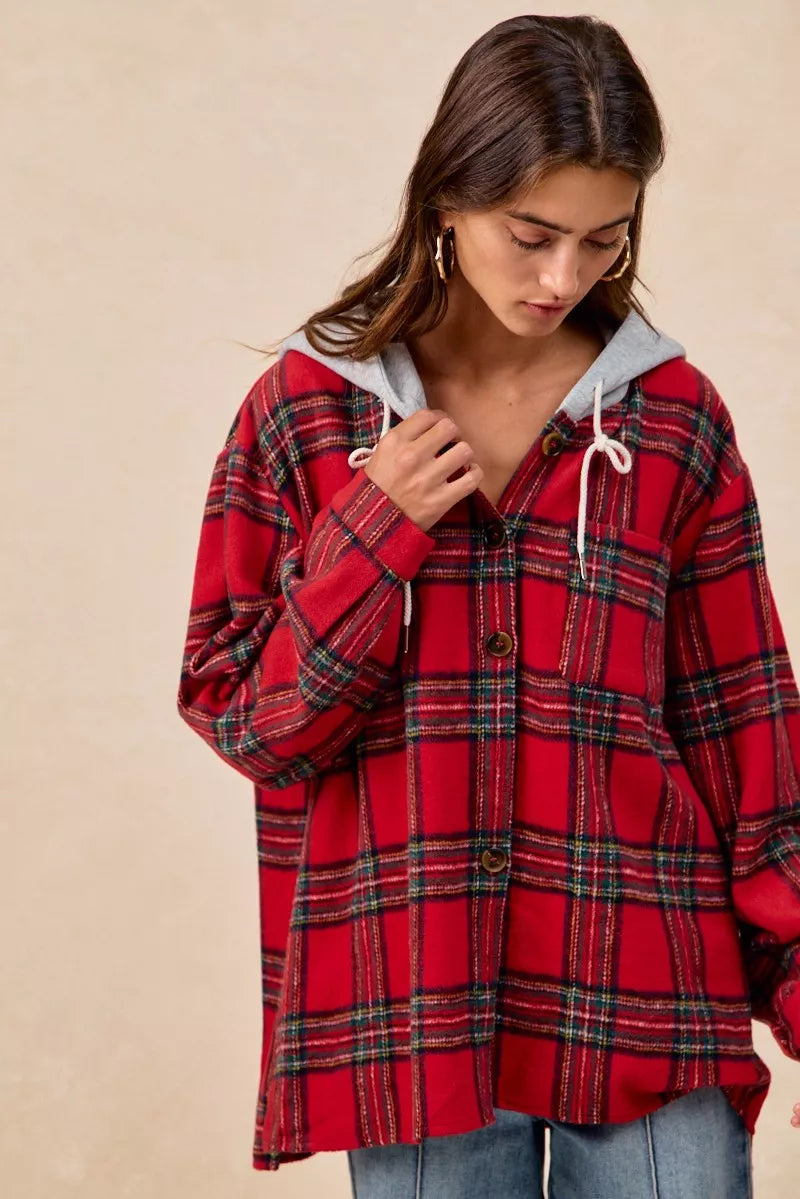 BiBi Brushed Plaid Hooded Jacket – view 13