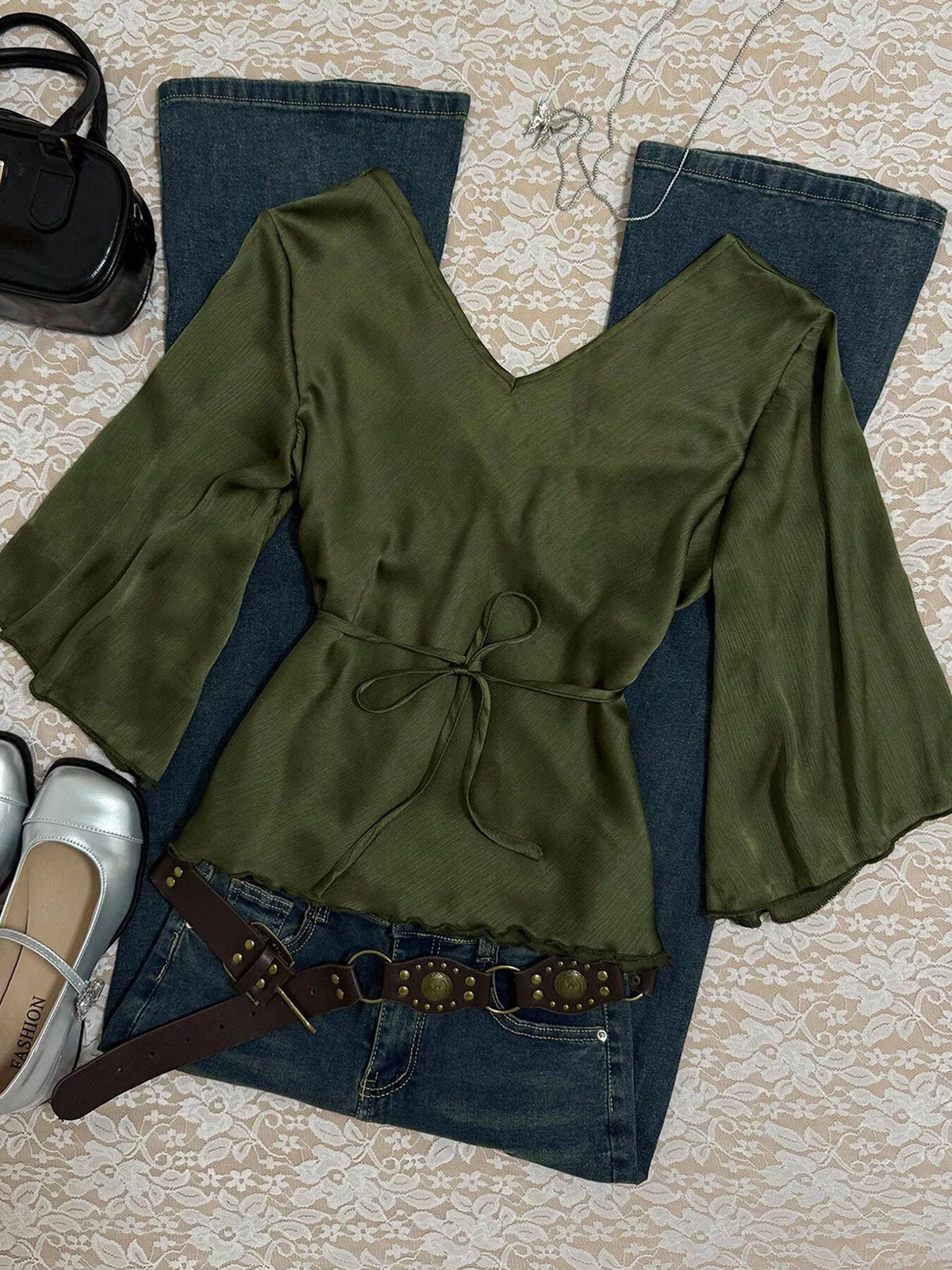 Satin Tie-Front Blouse by Shake Shake – view 4