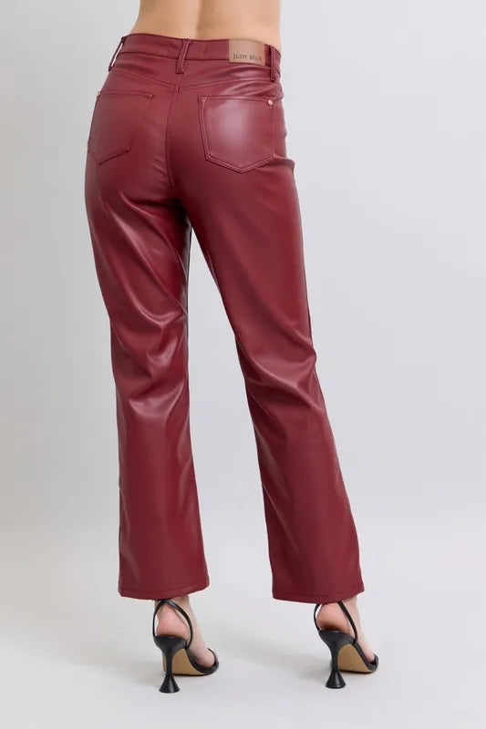 Judy Blue Full Size High Waist Tummy Control Faux Leather Straight Pants Plus Size – view 6