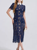 Lace Button-Down Midi Dress by Brocade