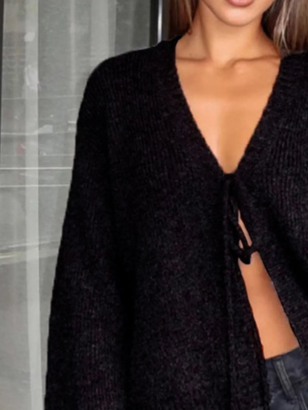 Open Front Tied Sweater Cardigan by Breezy Cloth – view 5