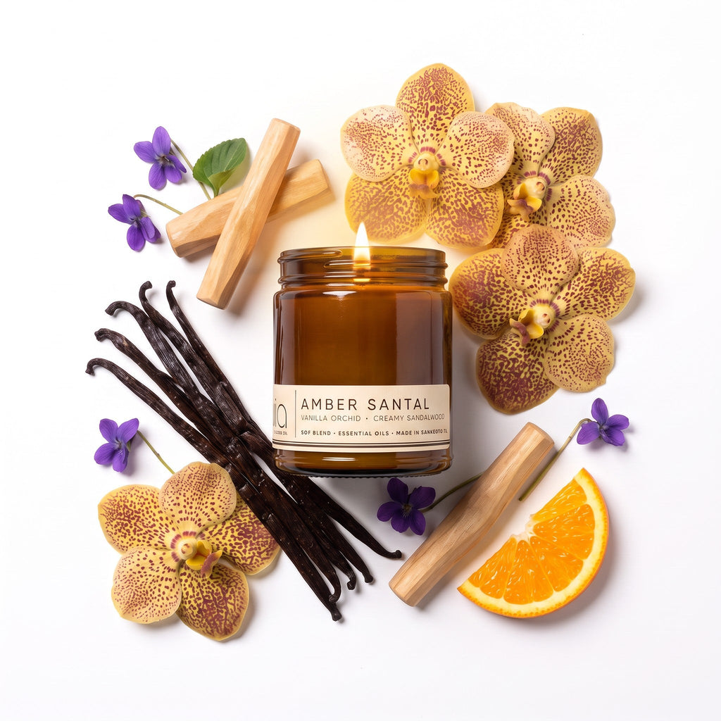 Amber Santal Soy Blend Candle — Sweet Amber, Creamy Sandalwood & Vanilla Orchid by Bia Candle Co – view 5