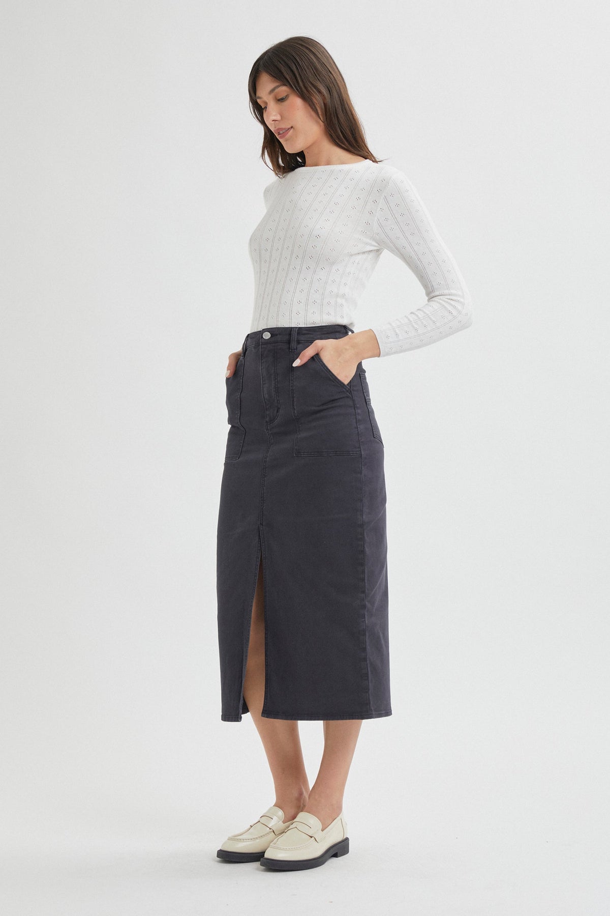 スカート ROTATE DARK GREY COTTON DENIM SKIRT Trade Skirt – Forth & Nomad