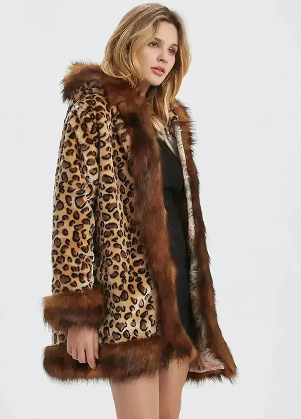Leopard Print Jacket with Faux Fur Collar