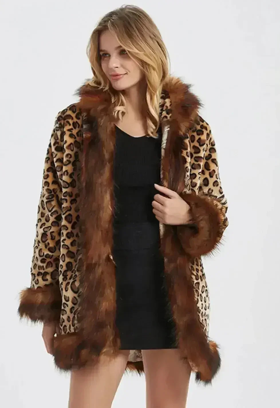 Leopard Print Jacket with Faux Fur Collar