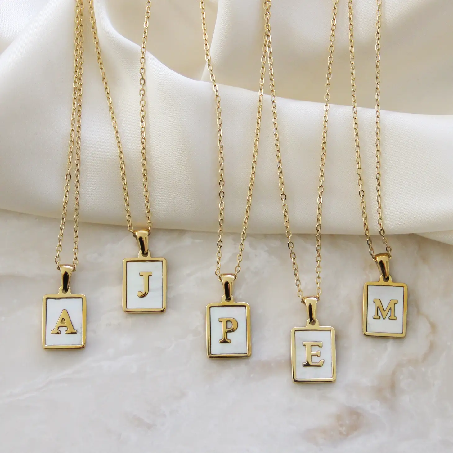 Mother-of-Pearl Gold Initial Pendant & Chain (Letter V)